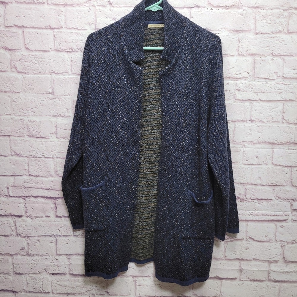 Chiaramente Herringbone Wool Blend Cardigan Sweater Womens S Cozy Winter Travel‎